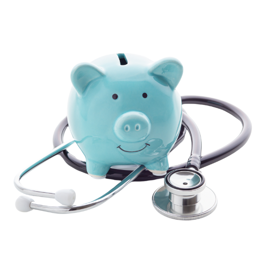 stethoscope and piggy bank